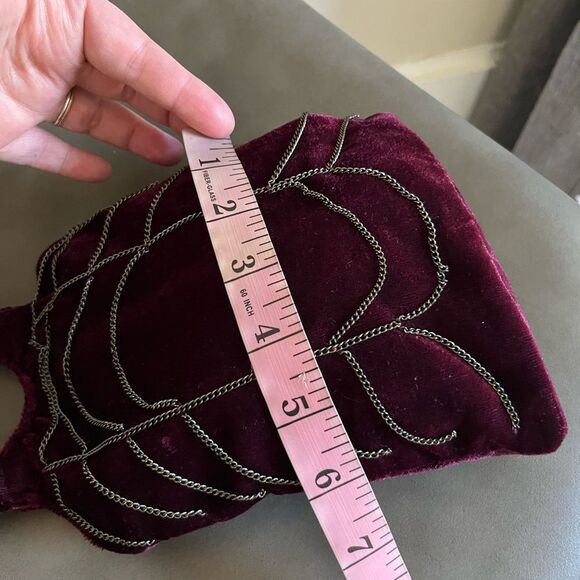 Vintage burgundy velvet glam goth spider web chains mini bag wristlet formal - Picture 5 of 8